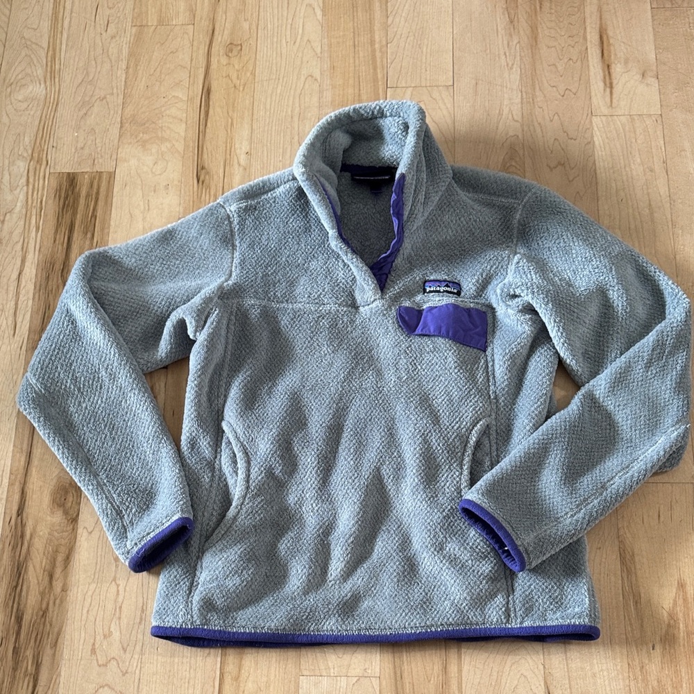 Patagonia Gray Fleece with Purple Trim